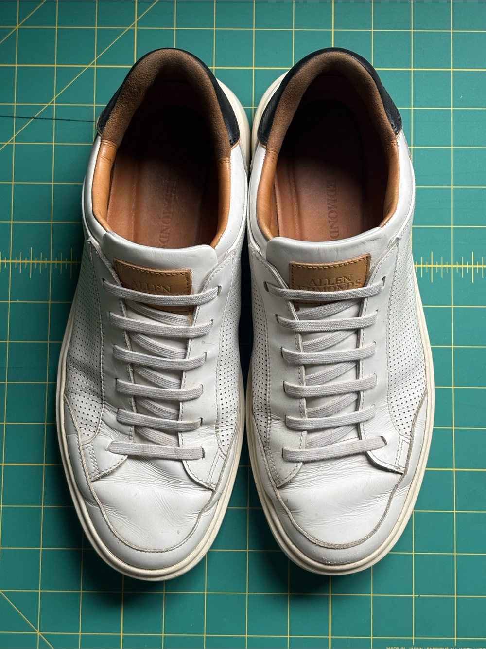 Allen Edmonds White Leather Sneakers with Brown and Black Heel Accents